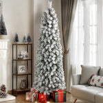 4.5ft Prelit Warm White Lights Snow Flocked Artificial Hinged Slim Pencil Christmas Tree