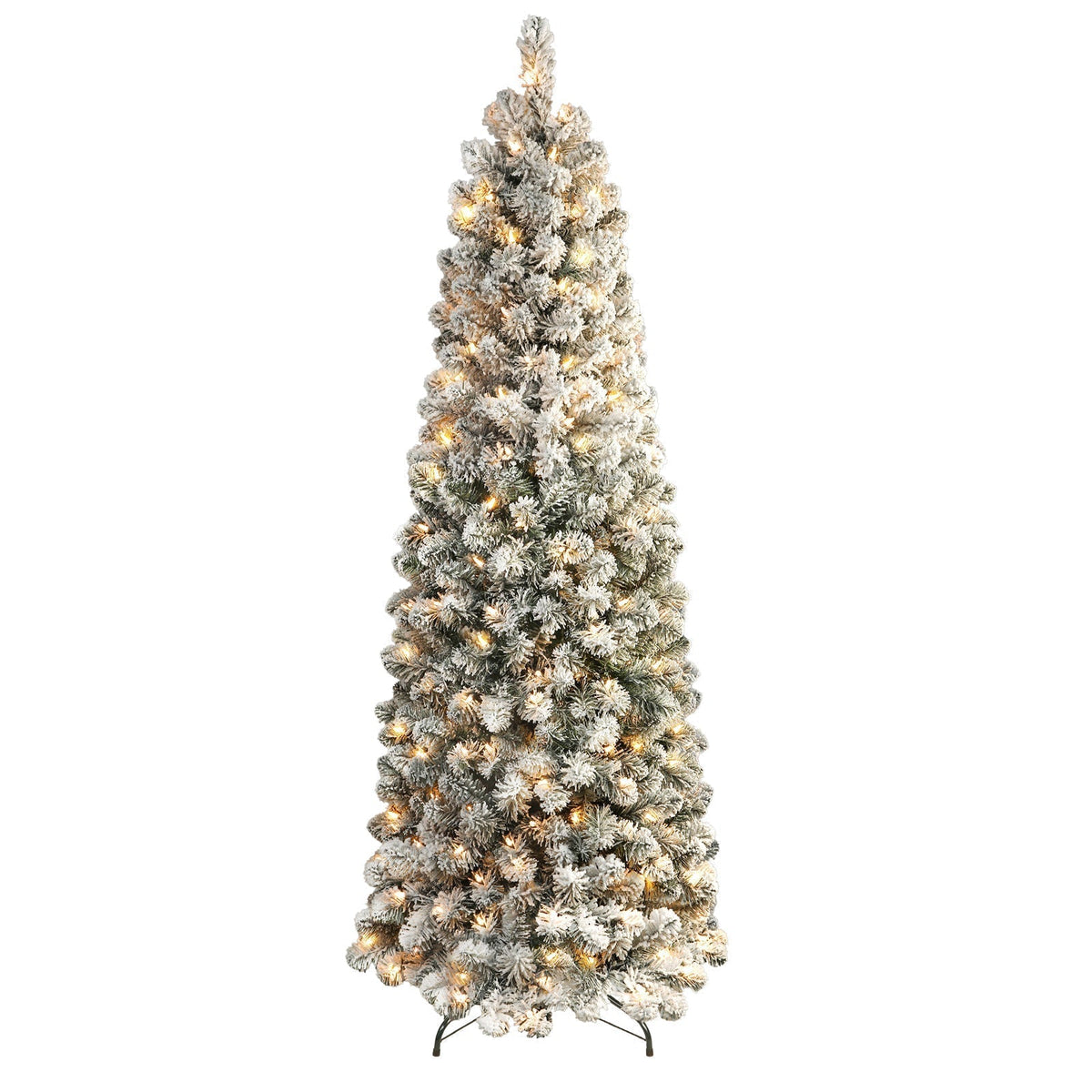 4.5ft Prelit Warm White Lights Snow Flocked Artificial Hinged Slim Pencil Christmas Tree