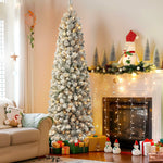 4.5ft Prelit Warm White Lights Snow Flocked Artificial Hinged Slim Pencil Christmas Tree